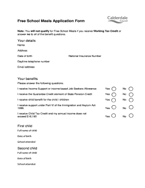 Free School Meals Application Form