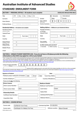Australian Institute of Advanced Studies Enrolment Form