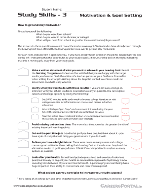 Leaving Cert Motivation and Goal Setting Form