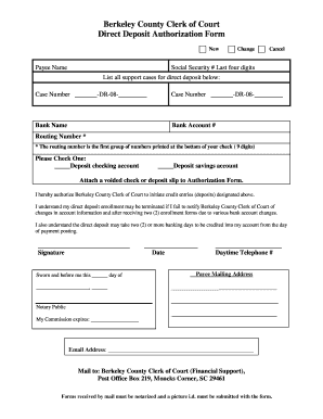 Berkeley County Direct Deposit Authorization Form