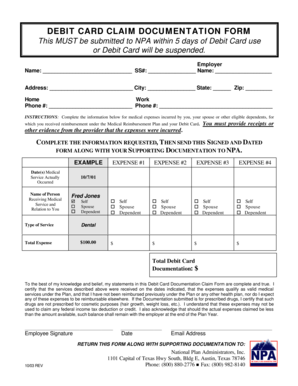 Debit Card Claim Documentation Form