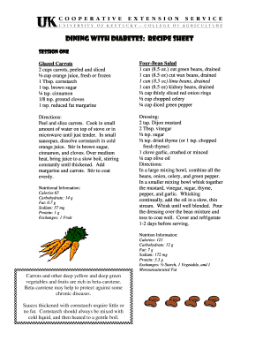 Fillable Online Dining With Diabetes: Recipe Sheet Fax Email Print ...
