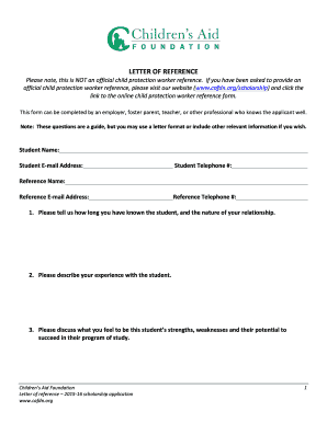 CAF scholarship application - second reference letter template