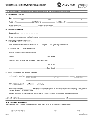 Critical Illness Portability Employee Application