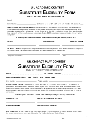 UIL Academic Contest Substitute Eligibility Form