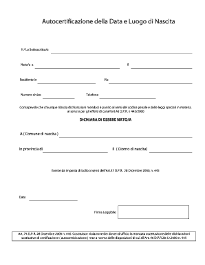 Autocertificazione della Data e Luogo di Nascita