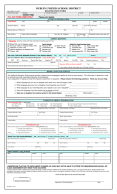 Dublin Unified School District Student Registration Form