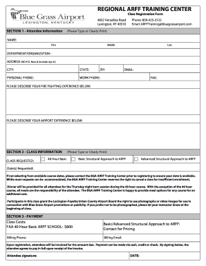 Fillable Online REGIONAL ARFF TRAINING CENTER Fax Email Print - pdfFiller