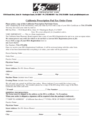 California Prescription Pad Order Form