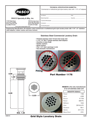 Commercial Lavatory Drain Specification Form