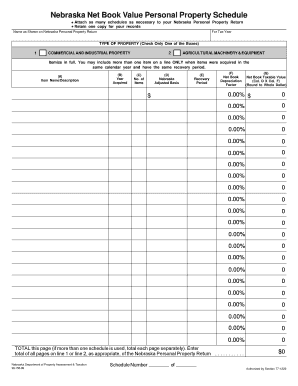 Nebraska Net Book Value Personal Property Schedule