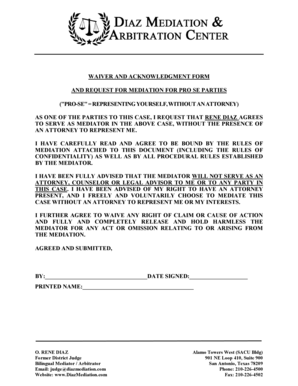 Waiver and Acknowledgment Form for Pro Se Mediation