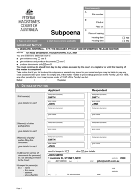 Australian Subpoena for Medicare Evidence