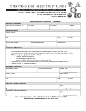 Affidavit for Young Adult Health Plan Enrollment