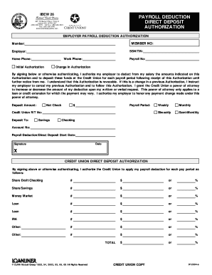 Payroll Deduction Direct Deposit Authorization Form