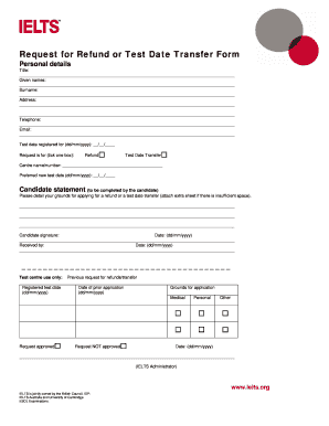 IELTS Refund or Test Date Transfer Form