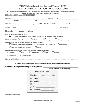 CSUSB Undergraduate Testing Instructions