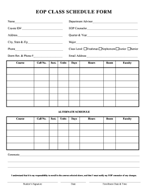 EOP Class Schedule Form