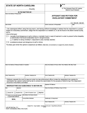 Affidavit and Petition for Involuntary Commitment