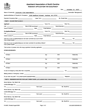 Resident Application for Occupancy