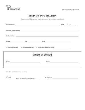 Pre-Pay Account Application Form