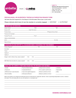 Psychological or Neuropsych Testing Authorization Request Form