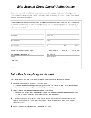 Valet Account Direct Deposit Authorization