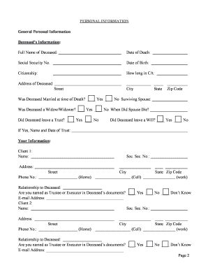 Estate Trust Administration Questionnaire