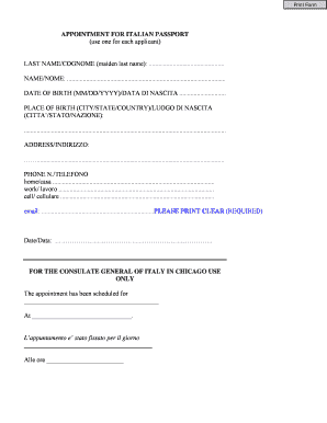Italian Passport Appointment Form