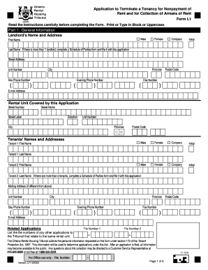Ontario Rental Application to Terminate Tenancy
