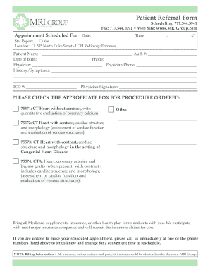 Patient Referral Form for Cardiac CT Angiogram