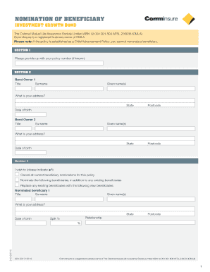 Beneficiary Nomination Form for Investment Growth Bond