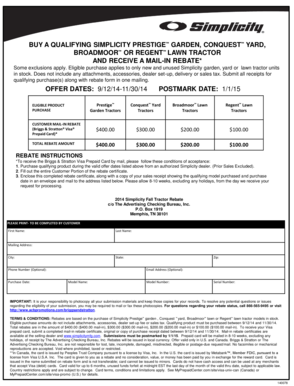 Simplicity Tractor Mail-In Rebate Form