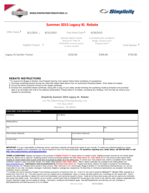 Summer 2015 Legacy XL Rebate Form