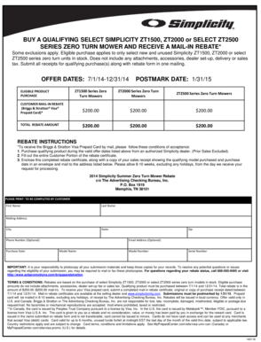 Simplicity Zero Turn Mower Rebate Form