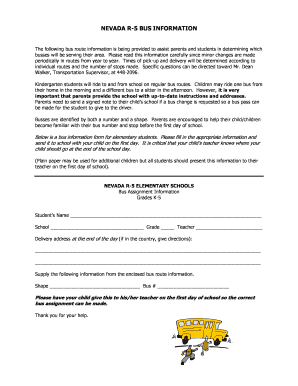 Nevada R-5 Bus Assignment Form
