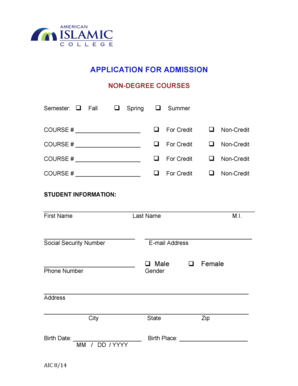 Application for Admission Non-Degree Courses
