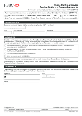 HSBC Phone Banking Service Form