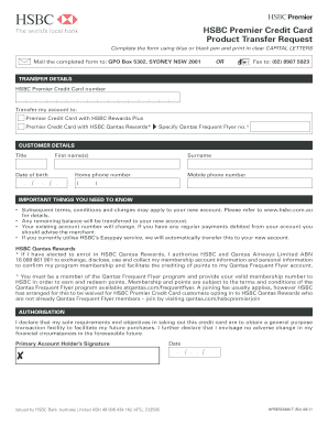 HSBC Premier Credit Card Transfer Request