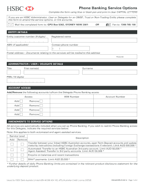 HSBC Phone Banking Service Amendment Form
