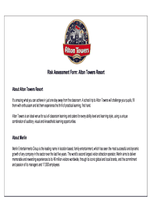 Risk Assessment Form: Alton Towers Resort