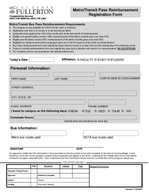 Metro Transit Pass Reimbursement Form