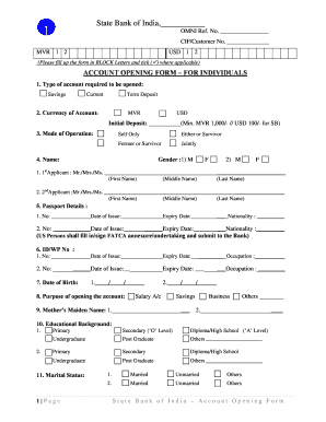 State Bank of India Account Opening Form