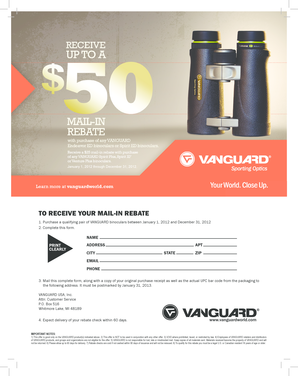 Vanguard Binoculars Mail-In Rebate Form