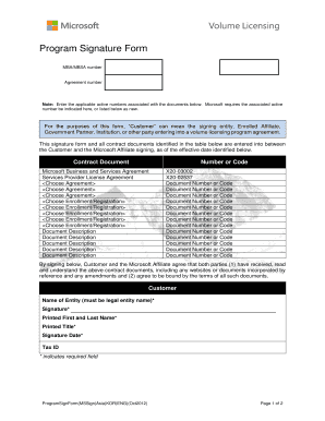 Microsoft Volume Licensing Program Signature Form