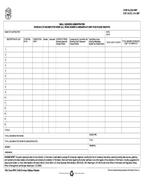 SBA Form 994F Schedule of Uncompleted Work