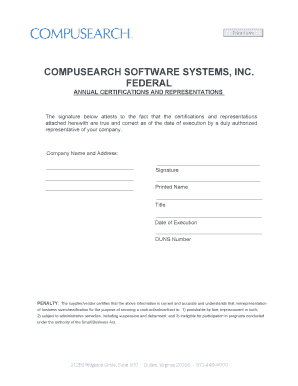 Federal Annual Certifications and Representations