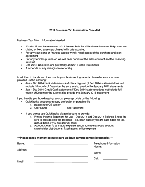 2014 Business Tax Information Checklist