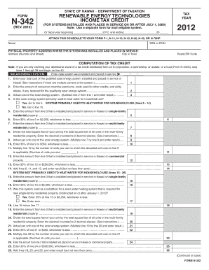 Hawaii Renewable Energy Tax Credit Form N-342