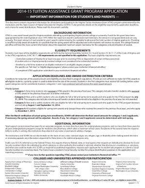 Virginia Tuition Assistance Grant Application